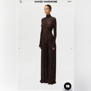 Naked Wardrobe Burnout Wide-leg Leopard Print Jumpsuit